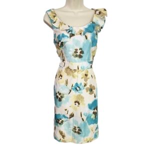 Alex Marie Dress Vintage Floral Sleeveless Asymmetrical Collar Blue Size 10P